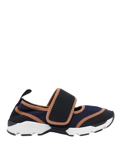 Marni Dark Blue And Black Mary Jane Running Polyamide Sneakers In Multi