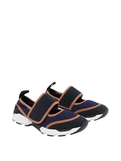Marni Dark Blue And Black Mary Jane Running Polyamide Sneakers In Multi