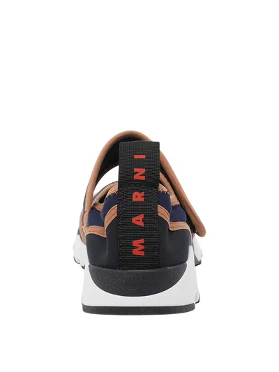 Marni Dark Blue And Black Mary Jane Running Polyamide Sneakers In Multi