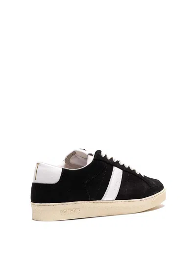 Tom Ford Blake Leather-trimmed Suede Sneakers In Black