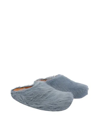 Marni Aquamarine Long Hair Calfskin Fussbett Sabot In Blue