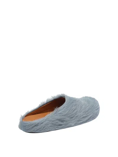 Marni Aquamarine Long Hair Calfskin Fussbett Sabot In Blue