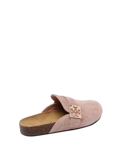 Tory Burch Mellow Metal-logo Suede Mules In Nude