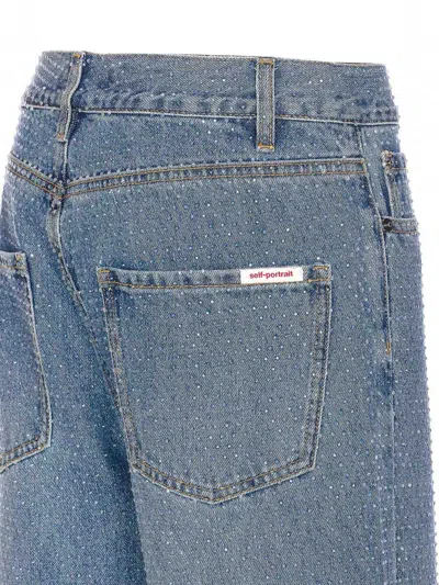 Self-portrait Womens Self Portrait Rhinestone Straight-leg Denim Jeans In Blue
