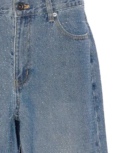 Self-portrait Womens Self Portrait Rhinestone Straight-leg Denim Jeans In Blue