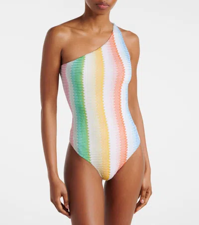 Missoni Mare One-shoulder Striped Metallic Crochet-knit Swimsuit In Multi