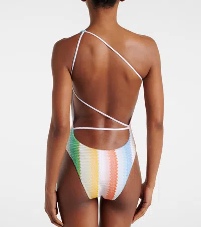 Missoni Mare One-shoulder Striped Metallic Crochet-knit Swimsuit In Multi