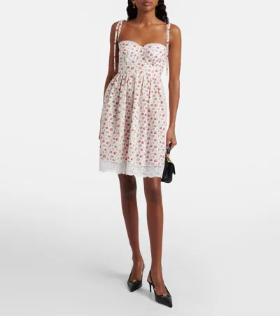 Dolce & Gabbana Lace-trimmed Floral-print Cotton-blend Poplin Bustier Mini Dress In Multi
