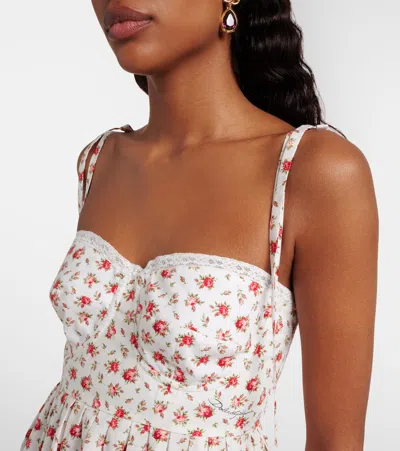 Dolce & Gabbana Lace-trimmed Floral-print Cotton-blend Poplin Bustier Mini Dress In Multi