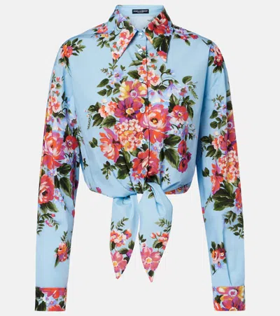 Dolce & Gabbana Floral Shirt Collared Neck Long Sleeves Tie Front In Blue