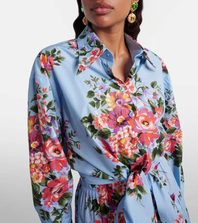 Dolce & Gabbana Floral Shirt Collared Neck Long Sleeves Tie Front In Blue