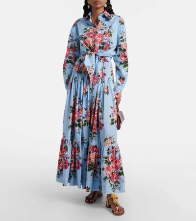 Dolce & Gabbana Floral Shirt Collared Neck Long Sleeves Tie Front In Blue