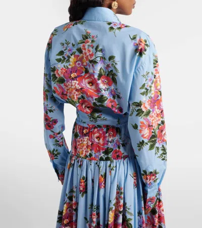Dolce & Gabbana Floral Shirt Collared Neck Long Sleeves Tie Front In Blue