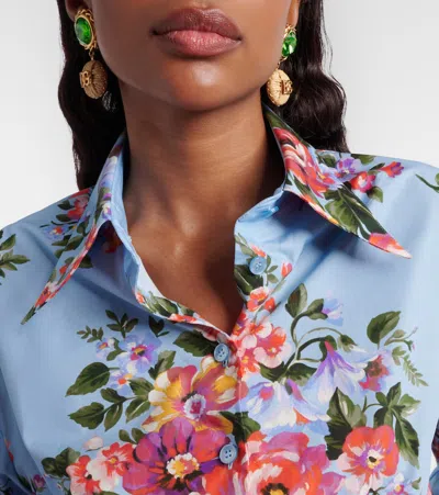 Dolce & Gabbana Floral Shirt Collared Neck Long Sleeves Tie Front In Blue