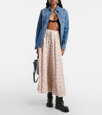 花卉真丝混纺中长半身裙