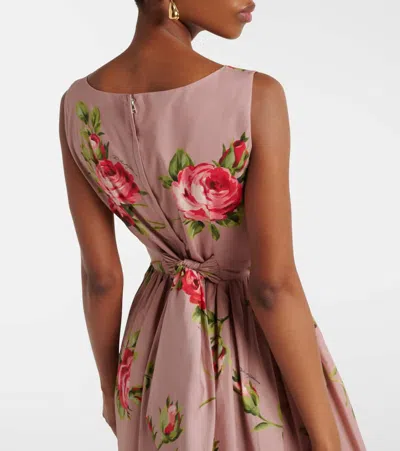 Dolce & Gabbana Abito Midi In Cotone Rosa Con Stampa Fiori Dolce E Gabbana In Pink