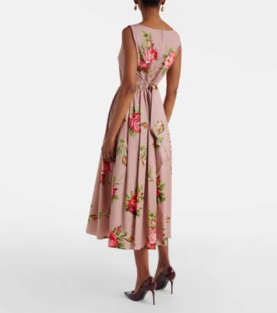 Dolce & Gabbana Abito Midi In Cotone Rosa Con Stampa Fiori Dolce E Gabbana In Pink
