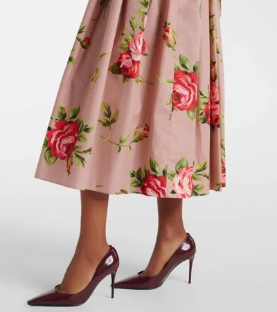 Dolce & Gabbana Abito Midi In Cotone Rosa Con Stampa Fiori Dolce E Gabbana In Pink