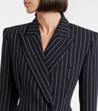 Mugler Pinstripe Double-breasted Jacket In Blue