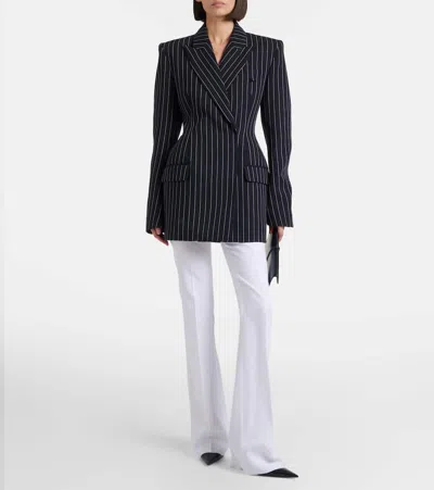 Mugler Pinstripe Double-breasted Jacket In Blue
