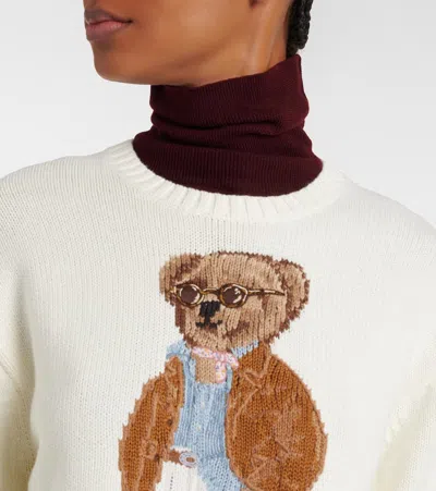 Polo Ralph Lauren Cotton Bear Long Sleeve Crew Neck In White