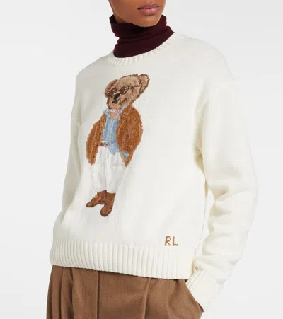 Polo Ralph Lauren Cotton Bear Long Sleeve Crew Neck In White