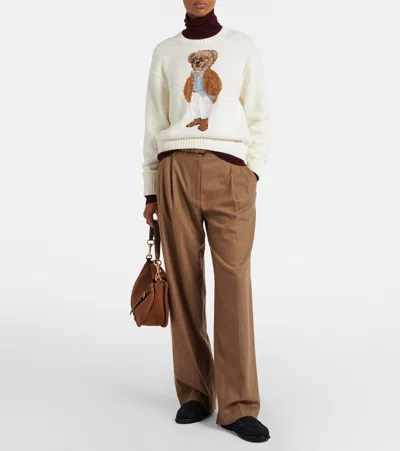 Polo Ralph Lauren Cotton Bear Long Sleeve Crew Neck In White