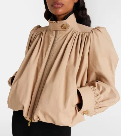 Chloé Women Beige Cropped Jacket With Gathered Shoulders In Cotton Woman In Brown