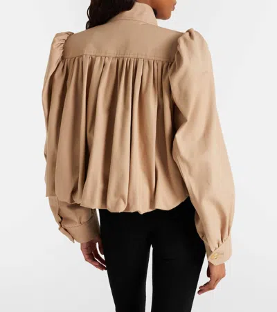 Chloé Women Beige Cropped Jacket With Gathered Shoulders In Cotton Woman In Brown
