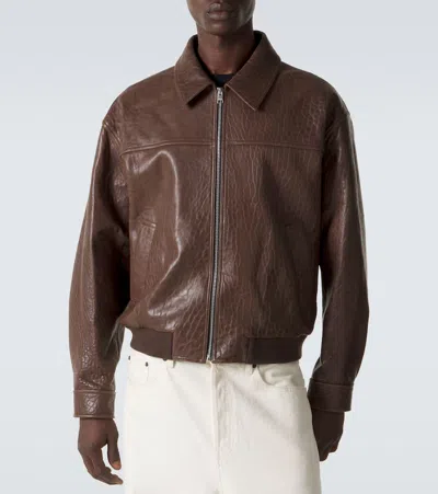 Frame Leather Bomber Jacket In Brown