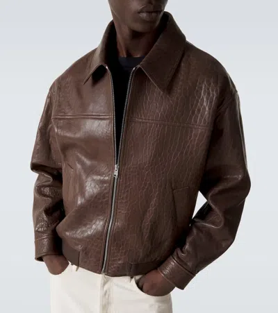 Frame Leather Bomber Jacket In Brown