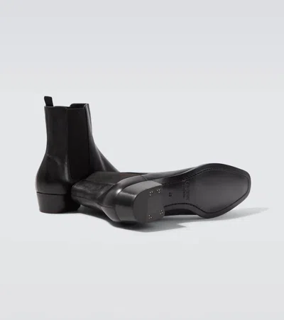 Saint Laurent Leather Chelsea Stanton Ankle Boots Low Heel In Black