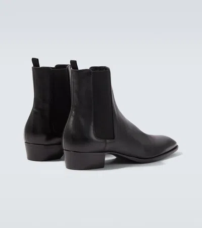 Saint Laurent Leather Chelsea Stanton Ankle Boots Low Heel In Black