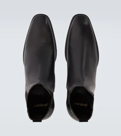 Saint Laurent Leather Chelsea Stanton Ankle Boots Low Heel In Black