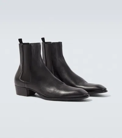 Saint Laurent Leather Chelsea Stanton Ankle Boots Low Heel In Black