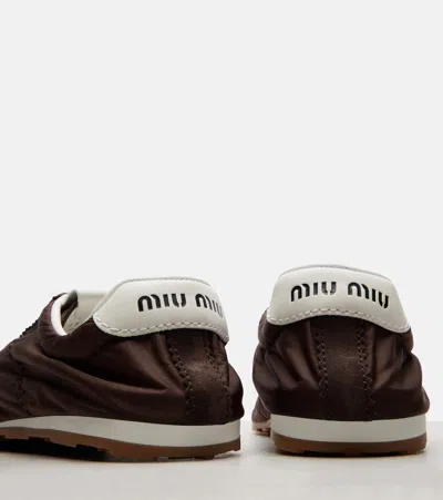 Miu Miu Fabric And Suede Low Top Sneakers Contrast Sole In Brown