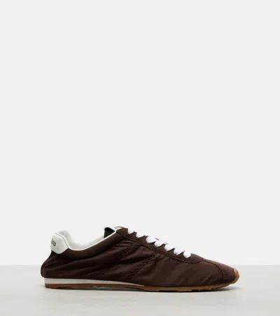 Miu Miu Fabric And Suede Low Top Sneakers Contrast Sole In Brown