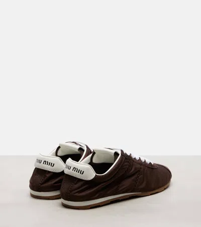 Miu Miu Fabric And Suede Low Top Sneakers Contrast Sole In Brown