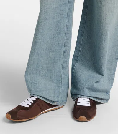 Miu Miu Fabric And Suede Low Top Sneakers Contrast Sole In Brown