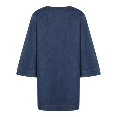 Valentino Vlogo Signature Denim Dress Three Quarter Sleeves In Blue