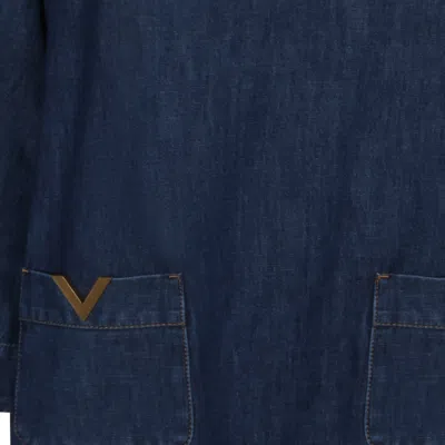 Valentino Vlogo Signature Denim Dress Three Quarter Sleeves In Blue