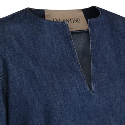 Valentino Vlogo Signature Denim Dress Three Quarter Sleeves In Blue