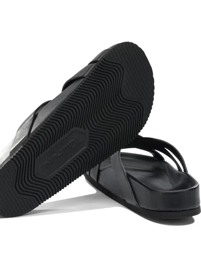 Tom Ford Sandals Open Toe Cross Strap Textured Sole In Black