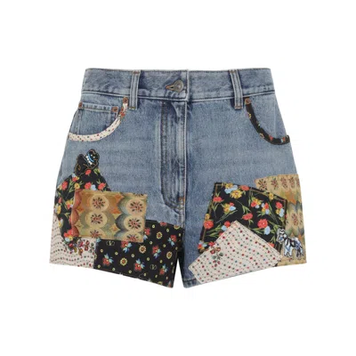 Valentino Patchwork Jeans With Embroidered-beads In Blue