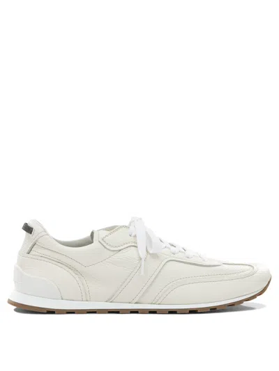 Brunello Cucinelli Grained Soft Leather Runners With Shiny Loops Shoes In White