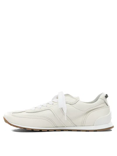 Brunello Cucinelli Grained Soft Leather Runners With Shiny Loops Shoes In White