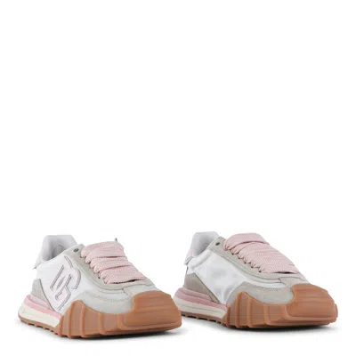 Dolce & Gabbana Dg Athletic Sneakers In Ivory And Pink Fabric And Leather In Multi