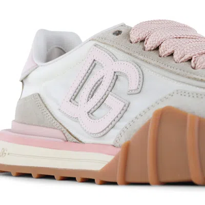 Dolce & Gabbana Dg Athletic Sneakers In Ivory And Pink Fabric And Leather In Multi