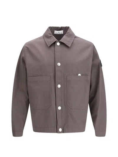 Stone Island Buttoned Patch Jacket In Gray