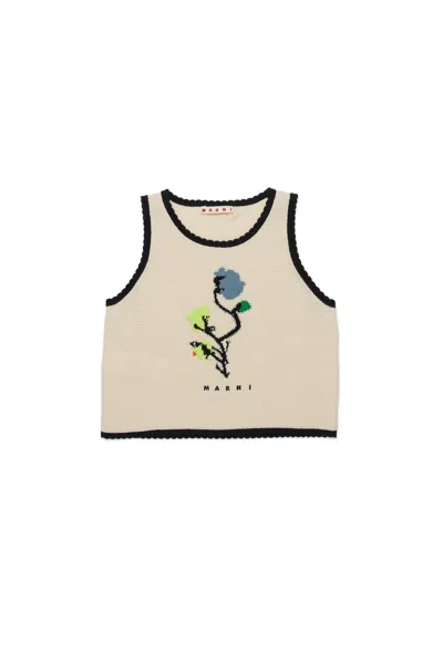 Marni Kids Floral Trim Top In Neutral